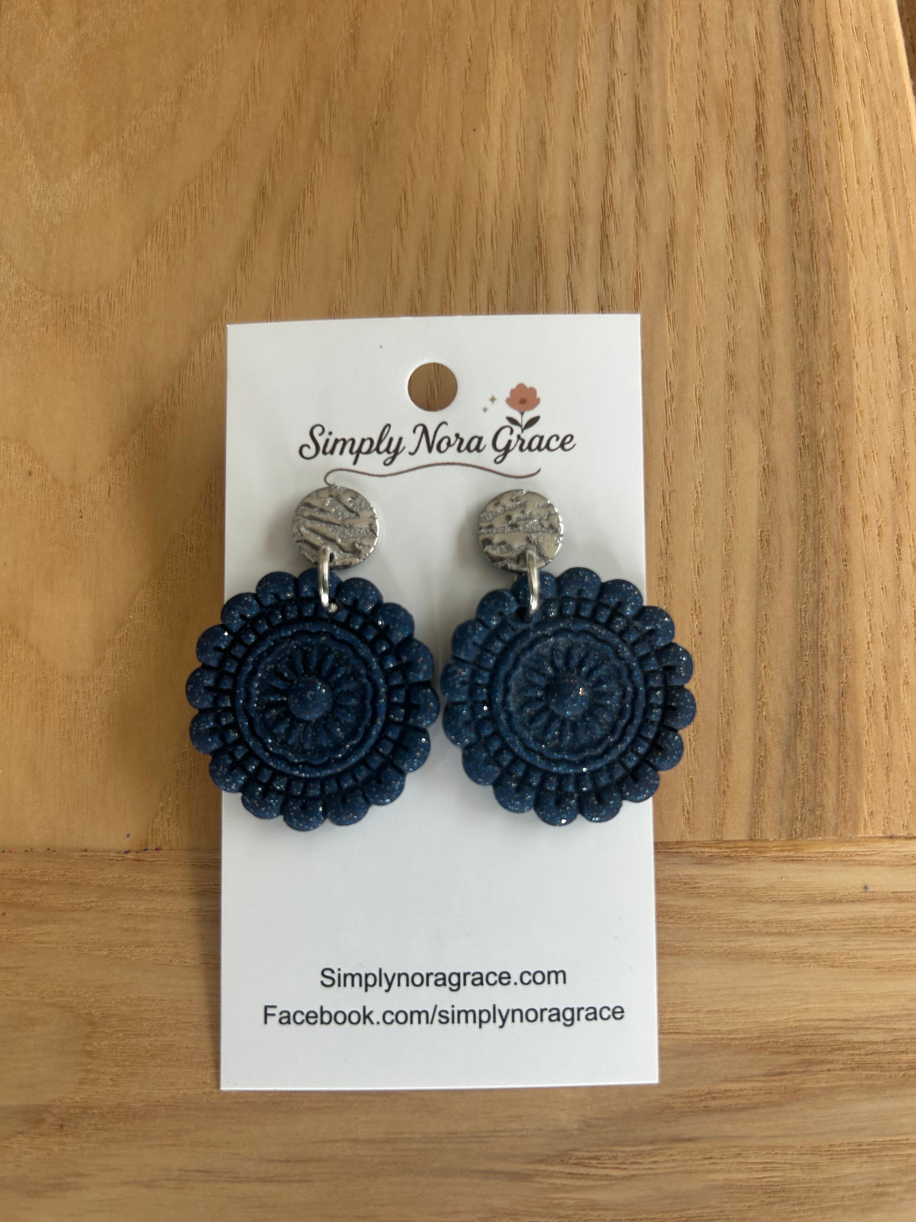 Dark denim boho earrings